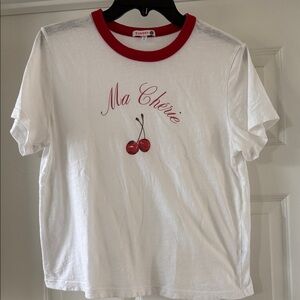 Anthropologie Sundry White and Red Cherry Graphic Tee